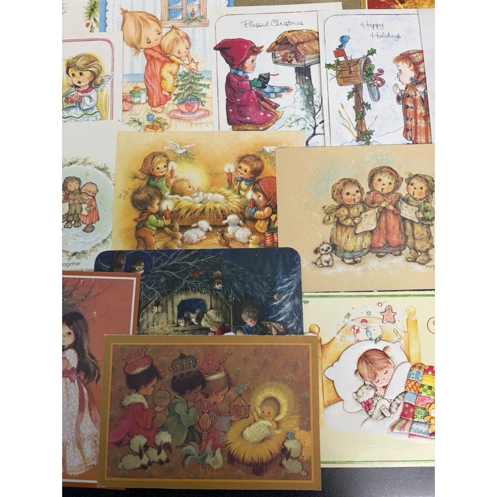 Vintage Christmas Cards Fronts ONLY Kids Children Scrapbooking Crafts Lot of 50+